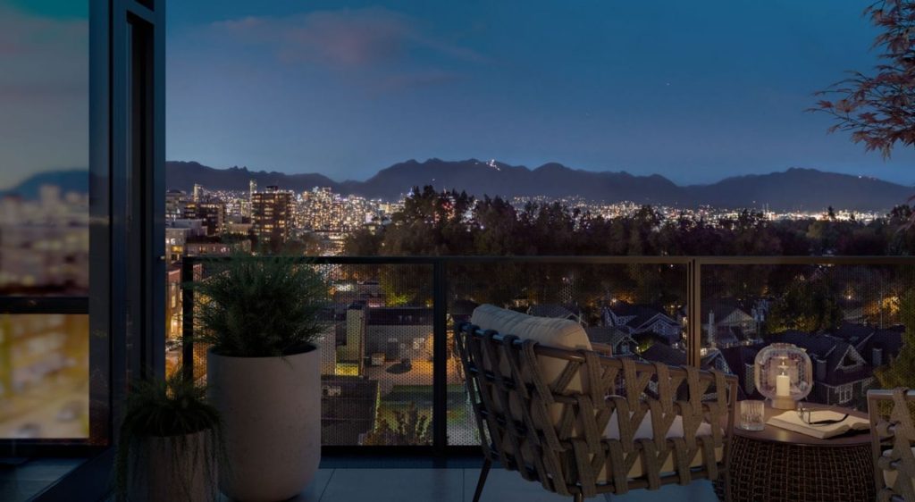 Rendering balcony-view at W16 by Olson Kundig (3220 Cambie Street, Cambie, Vancouver West)