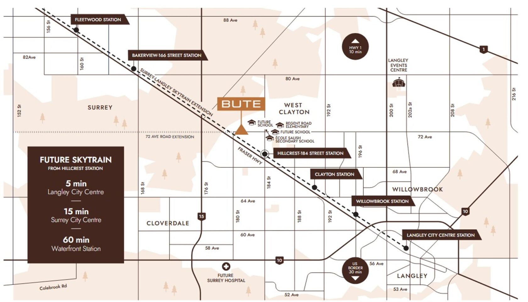 map of Bute location at 18088 72 Avenue, Surrey